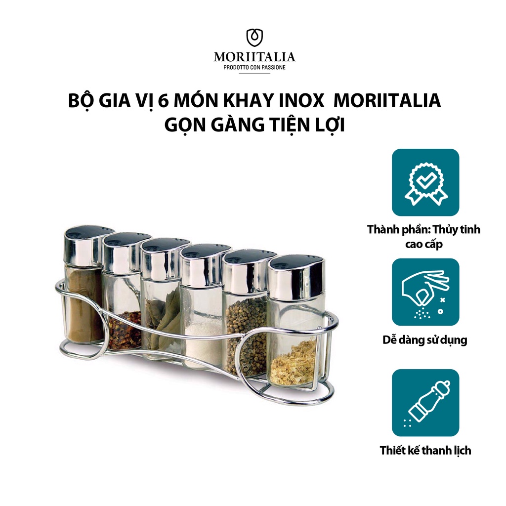 Bộ gia vị 6 món khay inox gọn gàng tiện lợi Moriitalia 8142002