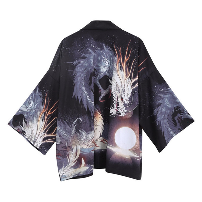 Áo Sơ Mi Kimono Màu Đen In Hình Rồng Phong Cách Vintage Nhật Bản Cho Nam Giới