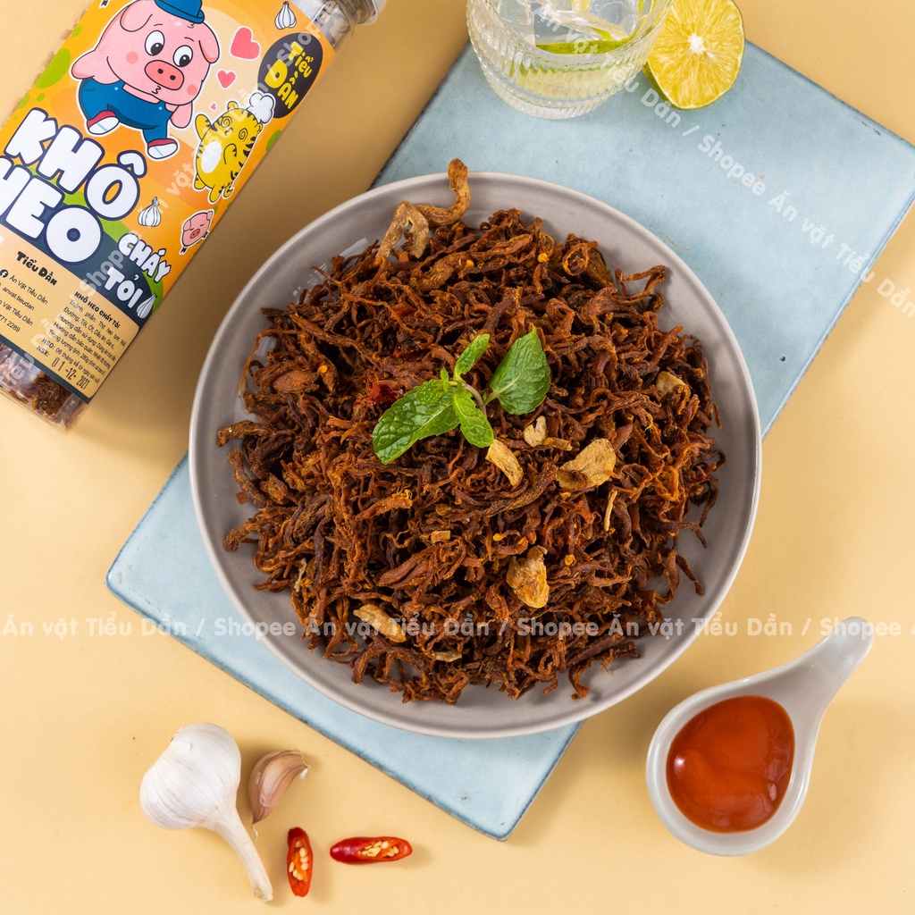 Khô heo, khô lợn cháy bơ tỏi hũ lớn 280g Tiểu Dần  đồ ăn vặt vừa ngon vừa rẻ