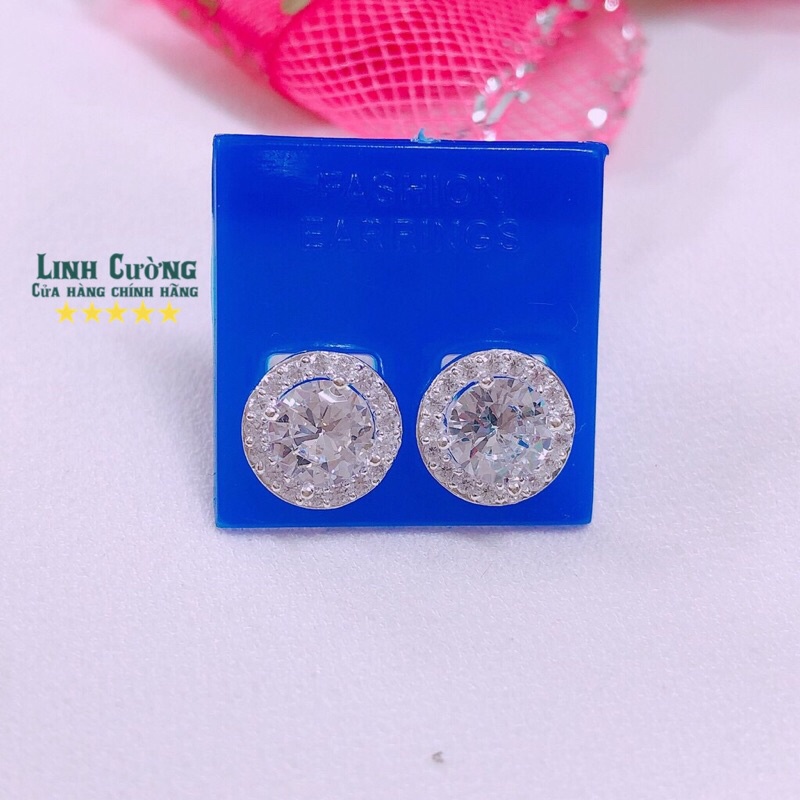 BÔNG TAI NỮ BẠC TA - NỤ ĐÁ TRÒN HÀNG DÀY DẶN