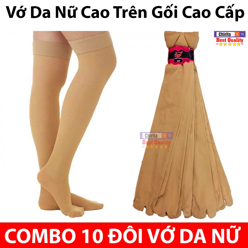 Combo 10 Đôi Vớ Nữ Cao Trên Gối - Tất Cổ Cao Da Mềm Mịn Cao Cấp ( 55x9cm ) VDCTG10