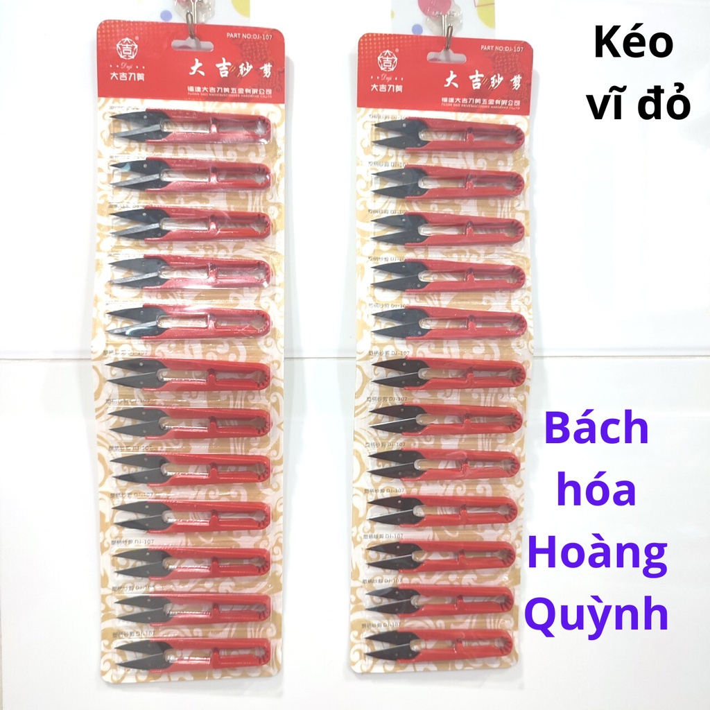 Combo 12 cây kéo bấm chỉ cán nhựa đỏ lưỡi đen DJ107.