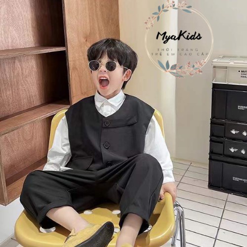 Bộ vest bé trai, vest gile bé trai 3 chi tiết form rộng, hàng có sẵn giao hỏa tốc trong nội thành