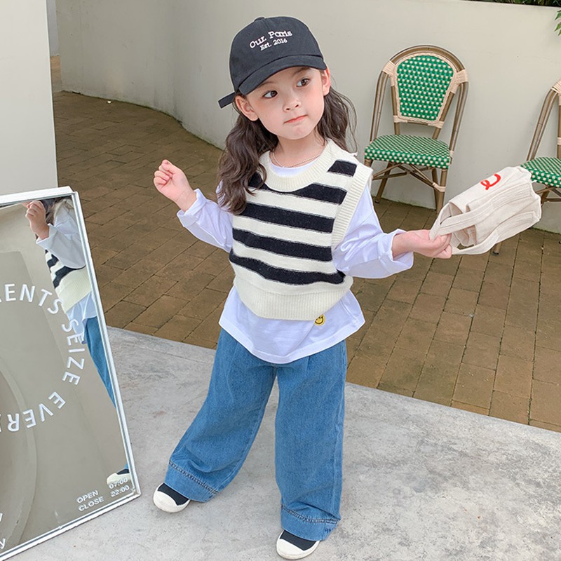 Quần jean ống rộng có thắt lưng phong cách Hàn Quốc thời trang mùa thu sành điệu cho nữ