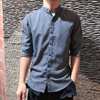 Áo Sơ mi nam cổ tàu chất đũi màu ghi xám