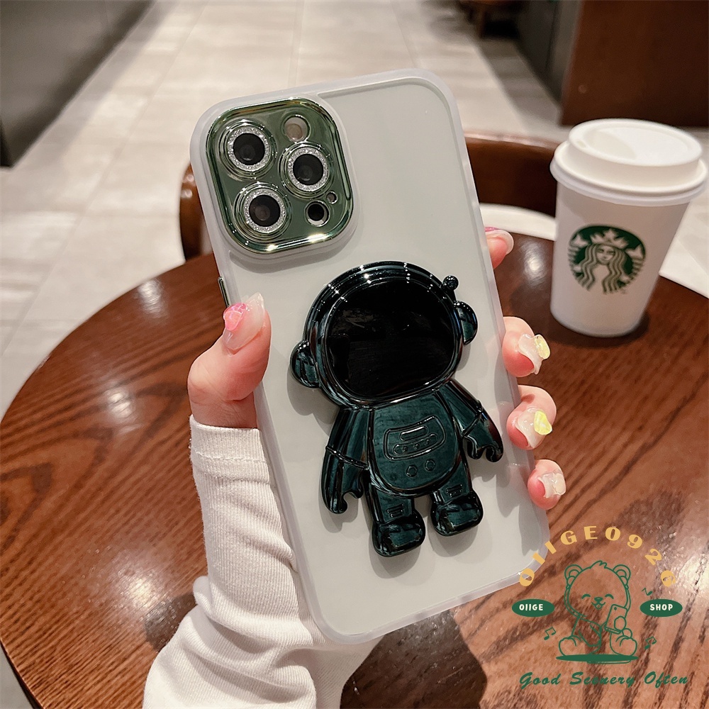 Ốp Điện Thoại Trong Mờ Khung Mạ Điện Hình Phi Hành Gia Có Giá Đỡ Chống Rơi Cho Iphone 13 12 11 Pro Max Xs Max Xr 8 7Plus
