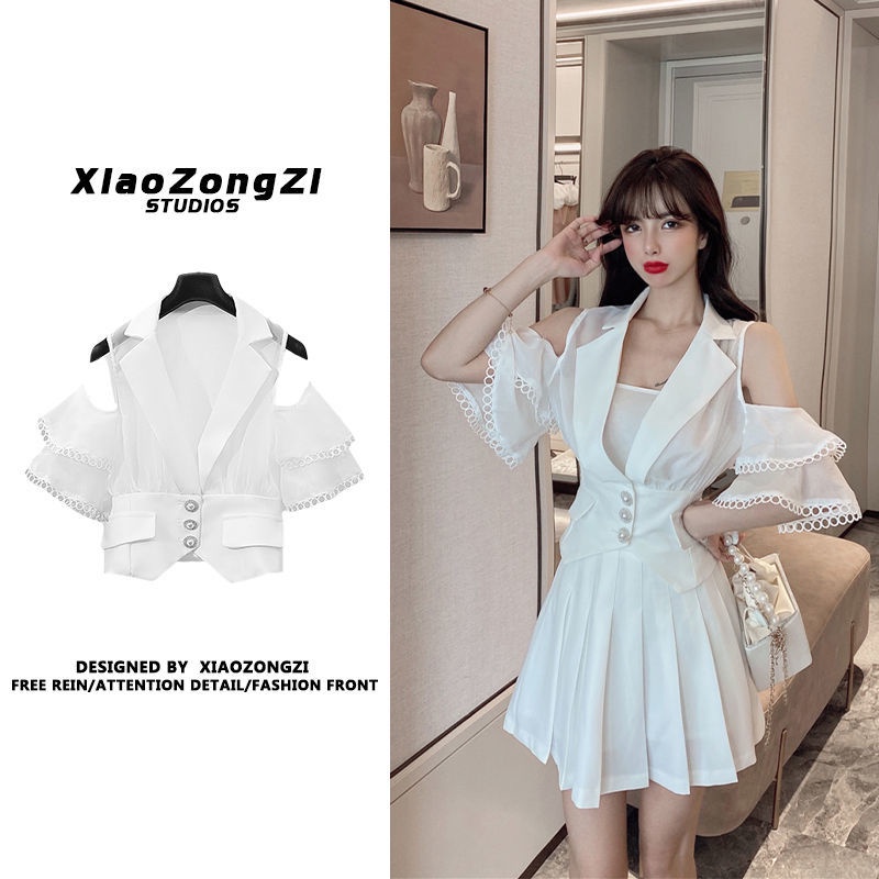 OFF WHITE Áo Sơ Mi Trắng Tay Ngắn Hở Vai Thời Trang Mùa Hè 2021 Cho Nữ