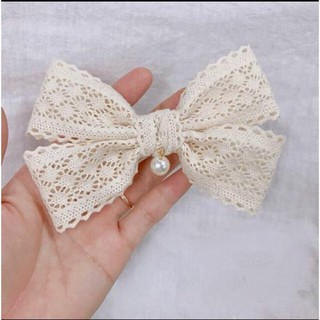 Kẹp cột tóc nơ ren trắng đẹp dày