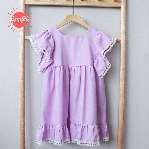 Váy đầm bé gái dáng suông vải trượt nhật cao cấp mùa hè Sunkid PP màu xanh,màu tím 4-12 tuổi