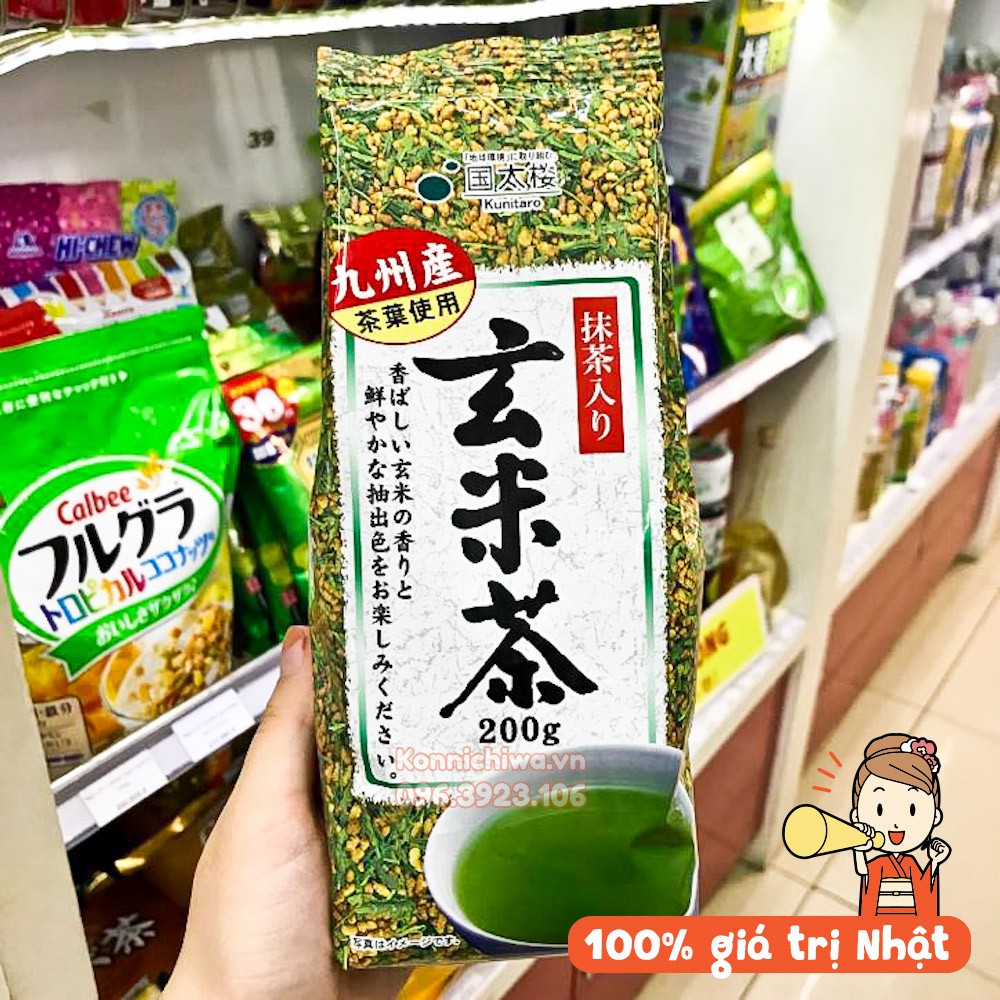 Trà xanh gạo lứt GENMAI CHA Kunitaro 200g | Trà thanh nhiệt, giảm mỡ máu, không bị mất ngủ - hàng nội địa Nhật Bản