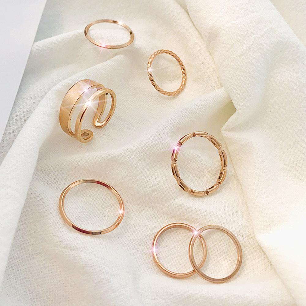Bộ Nhẫn Tròn Bằng Kim Loại Thiết Kế Tối Giản Cho Nữ
