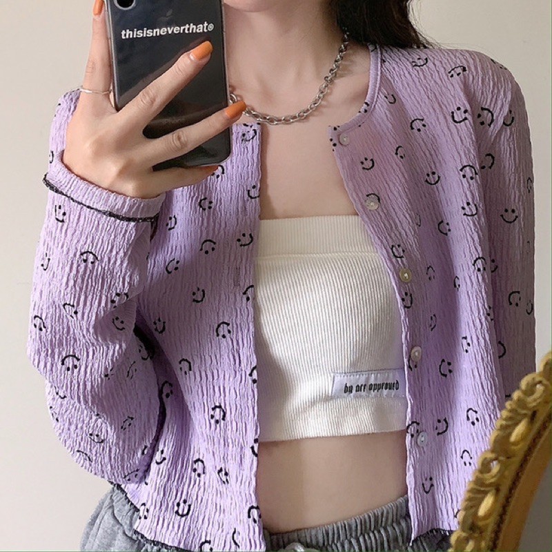 Áo khoác montagut croptop hình mặt cười dễ thương ulzzang Hàn Quốc [Yannie]