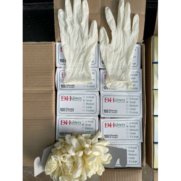 Găng tay cao su y tế có bột DH Gloves găng tay latex cao su thiên nhiên dùng trong spa thẩm mỹ, nha khoa, phun xăm