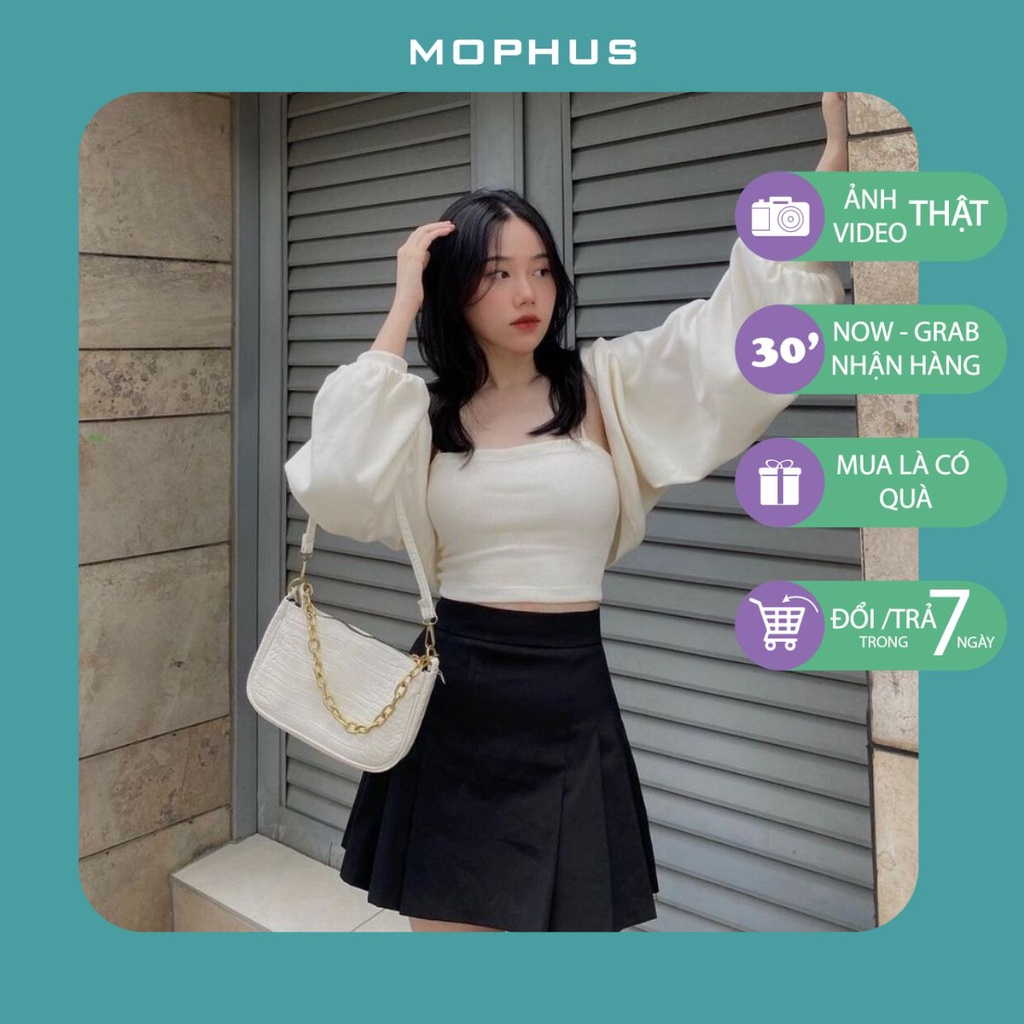 Set 3 Món CARDIGAN kèm áo croptop 2 dây trắng mix chân váy xếp ly ngắn/Bộ áo khoác cardigan phối bộ 2 dây +chân váy đen