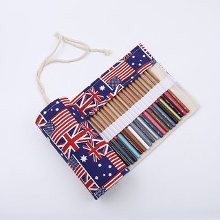 Túi vải đựng bút chì, bút vẽ cuộn tròn cá tính F147 (Hoa văn Cờ Anh)