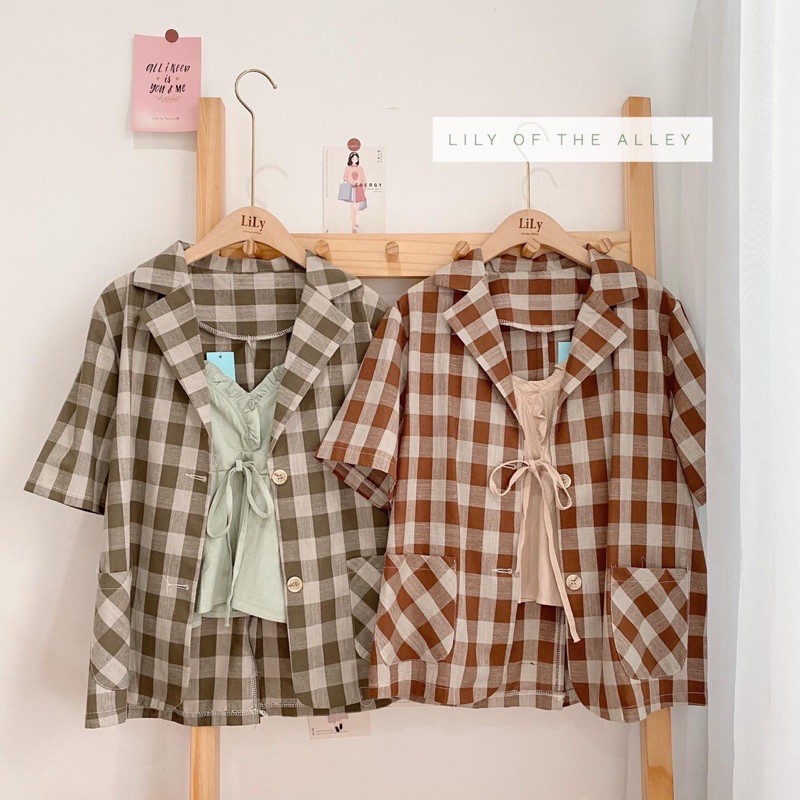 Blazer kẻ ô xẻ sau (ib chọn màu )