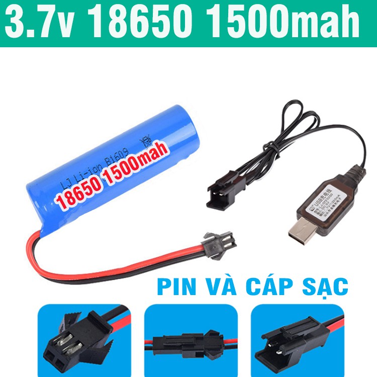 Pin và cáp sạc xe mô hình 3.7v 18650 dung lượng cao 1500mah cổng nôi SM