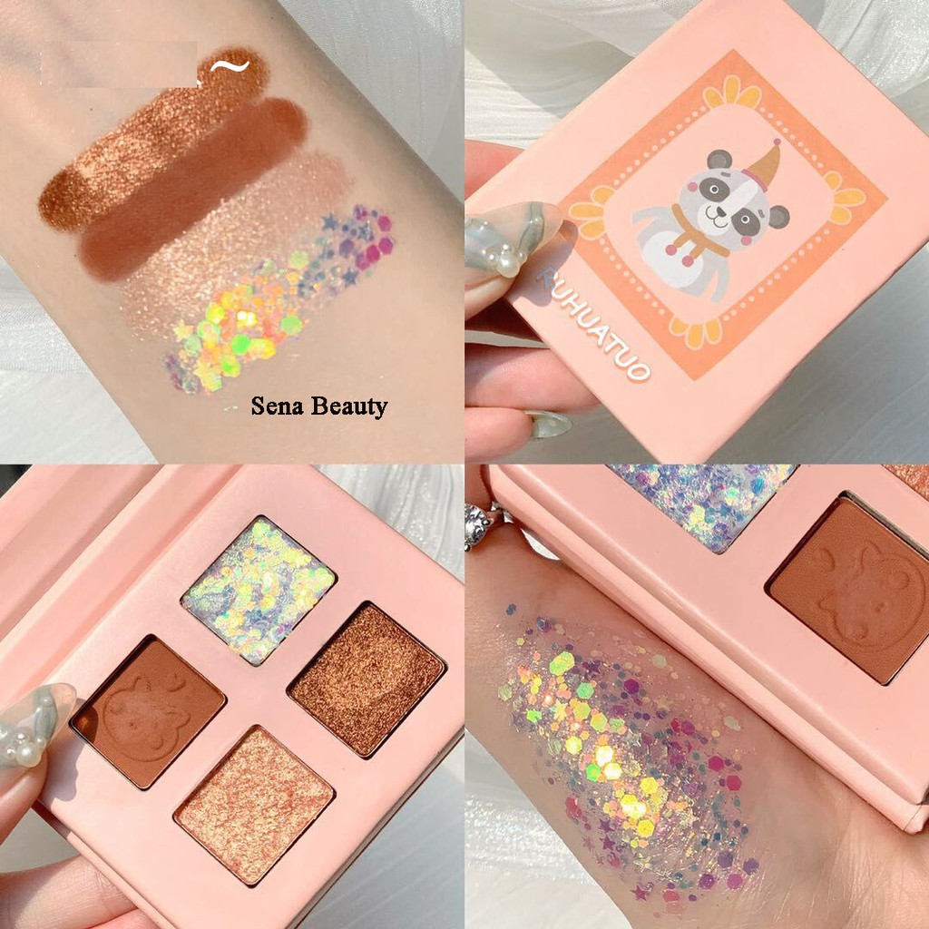 Bảng phấn mắt nhũ lì 4 ô lấp lánh Ruhuatuo Animation Senabeauty
