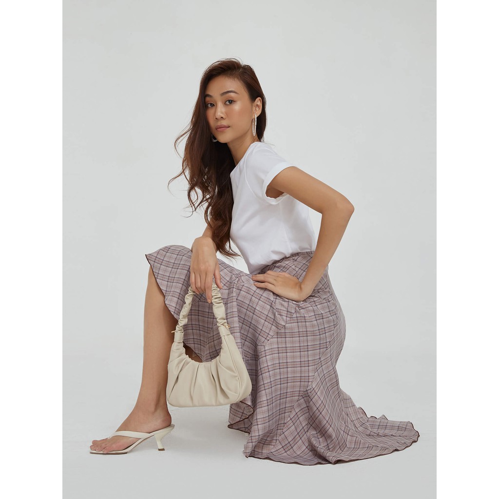 Váy bút chì nữ YV LE &amp; CO vải poly Cotton màu caro trẻ trung