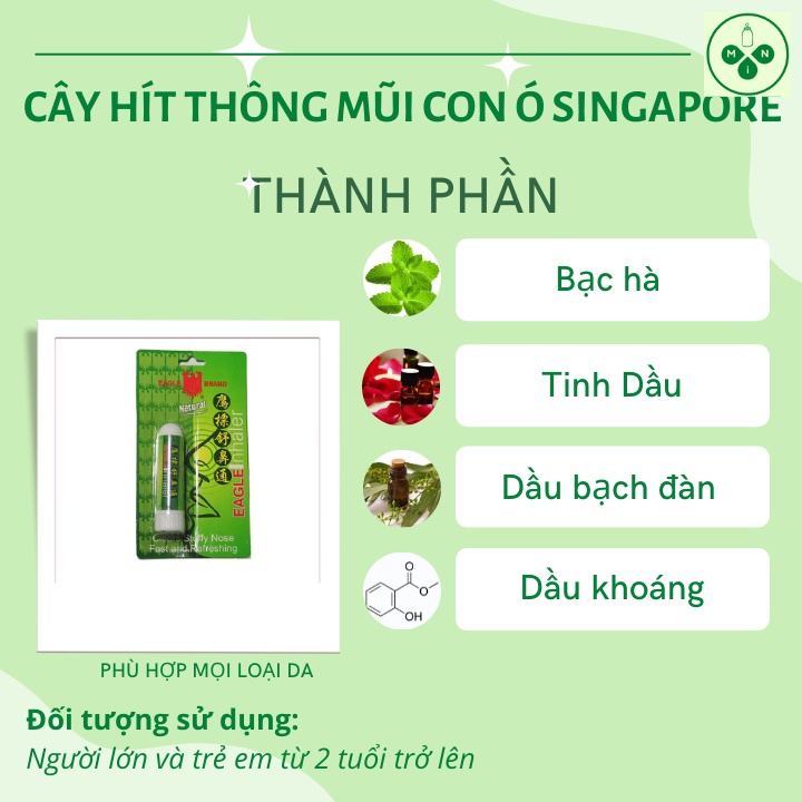 Ống Hít Mũi Hiệu Con Ó EAGLE BRAND NASAL INHALER 4g Giúp Giảm Nghẹt Mũi, Sổ Mũi, Làm Thông Mũi Dễ Thở