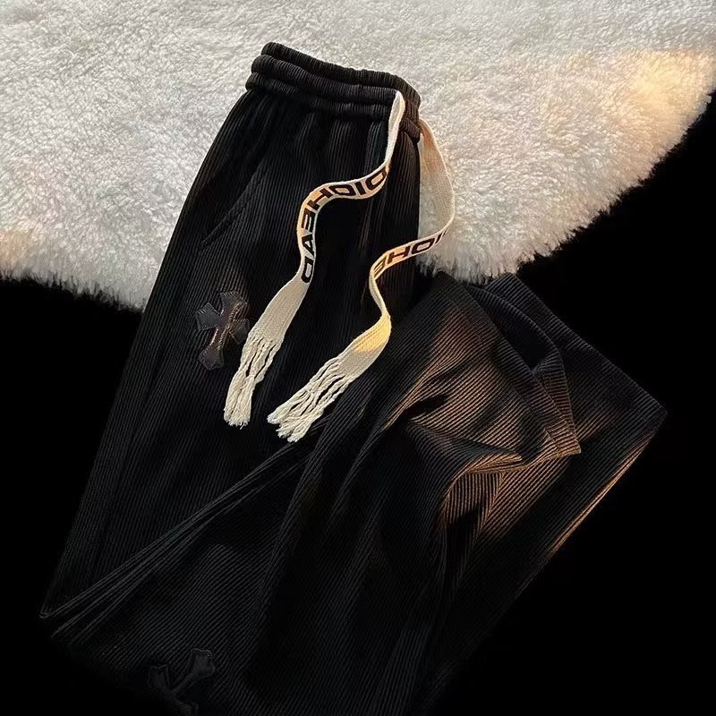 Quần Dài Thể Thao Vải Nhung Kẻ Kiểu Retro Mỹ Thời Trang Thu Đông Cho Nam Và Nữ