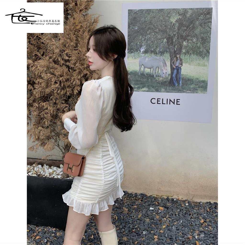 Đầm Chiffon Tay Phồng Màu Trắng Thời Trang Mùa Hè Cho Nữ