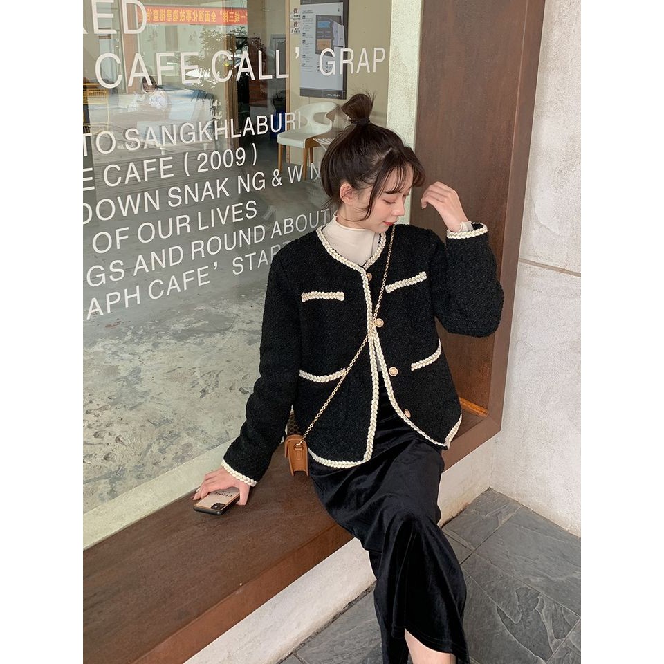 HOT - Áo khoác dạ tweet nhũ muối tiêu ren - 2 màu đen trắng | BigBuy360 - bigbuy360.vn