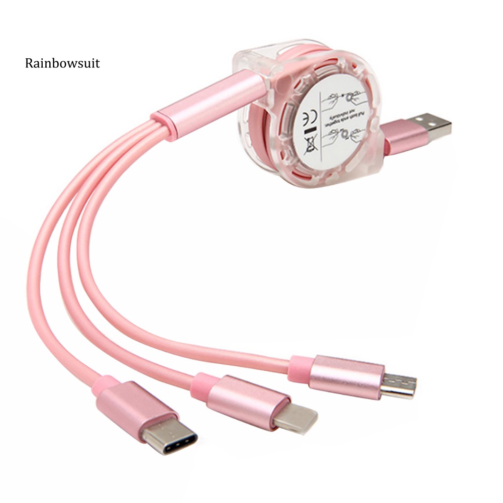 Cáp sạc nhanh 2A cổng micro USB type c 3 trong 1 cho Android iPhone