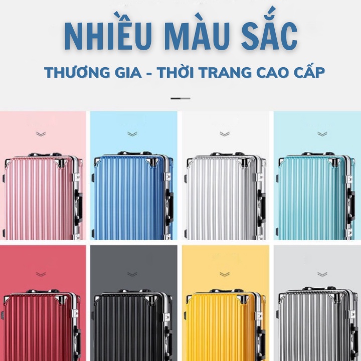 Vali Du Lịch Khung Nhôm Cao Cấp Bánh Xe Xoay 360 Độ Nhiều Màu