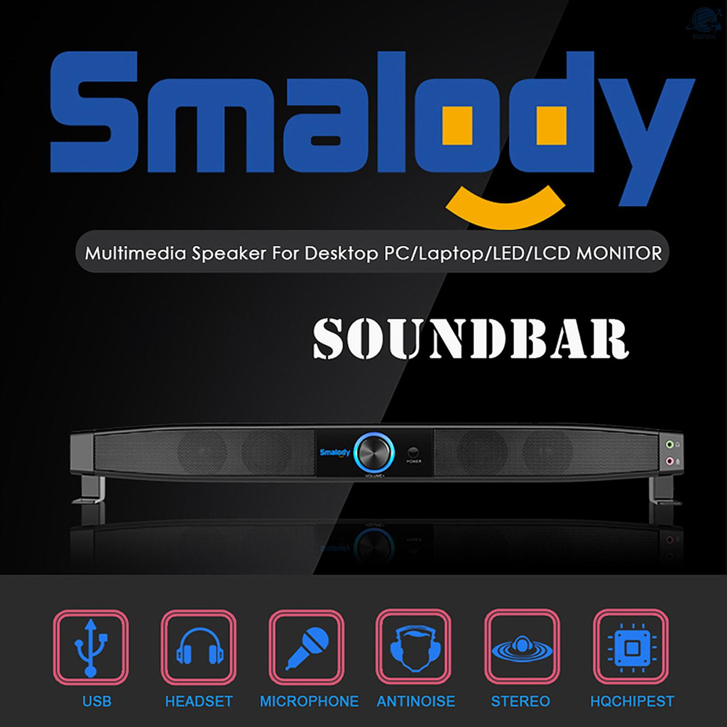 BF Smalody Soundbar USB Powered Speakers Home Theater 5W Stereo Subwoofer w/ Microphone Headphone Jack Support LINE IN Music Play for TV Desktop Computer