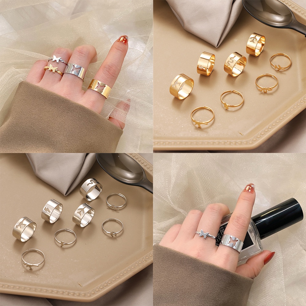 Set 2 Nhẫn Đeo Tay Kim Loại Hình Bướm Vintage Cho Cặp Đôi