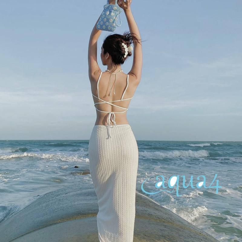 Đầm Dài Hai Dây Màu Trơn Hở Lưng Eo Cao Thời Trang Mùa Hè Cho Nữ