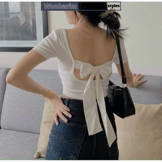 Áo croptop cắt hở lưng, thắt nơ lưng nữ🌸 🌸 áo thun croptop nữ cắt xẻ điệu đà 21263 ulzzang
