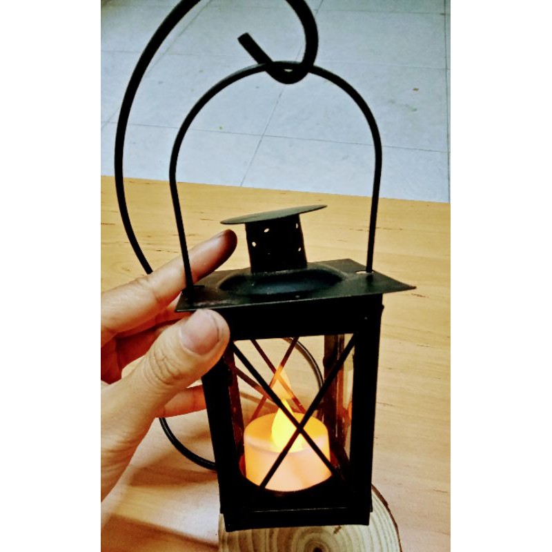 Đèn lồng Vintage sơn đen tĩnh điện TẶNG KÈM GIÁ TREO và Nến Tealight giúp Nến thắp lâu, decor bàn tiệc, ...