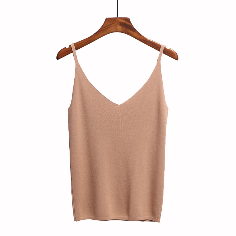 Áo Tank Top Dệt Kim Sát Nách Thiết Kế Cổ Chữ V Khoét Sâu Quyến Rũ