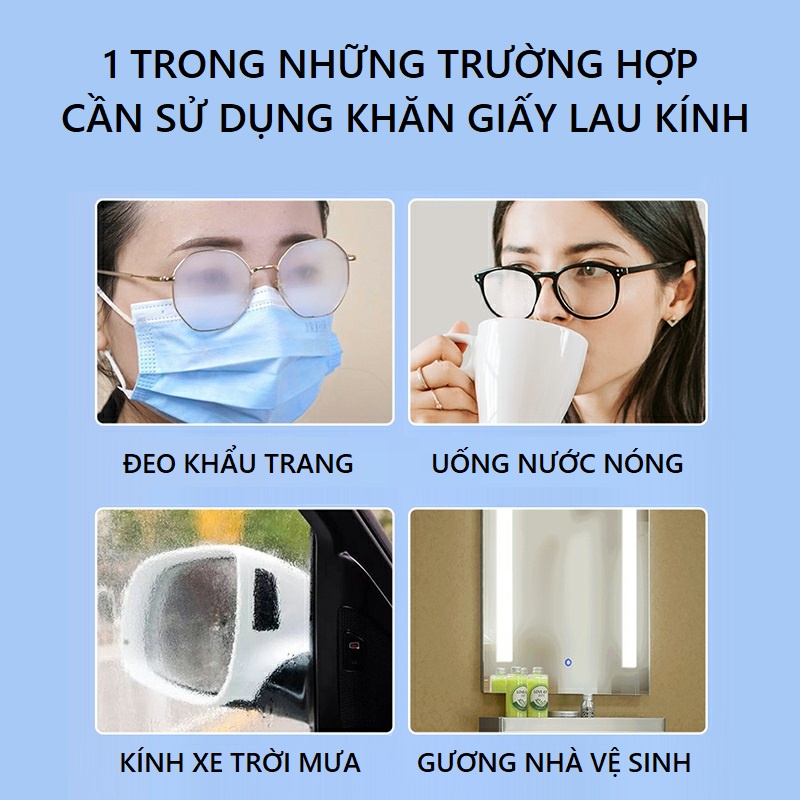 Khăn lau kính chống bám hơi nước, giấy lau kính chống mờ sương sử dụng cho nhiều loại thấu kính và màn hình