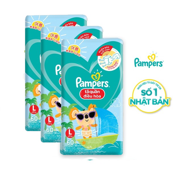 Bộ 3 Tã Quần Pampers Điều Hoà Gói Lớn L60/XL52/XXL44