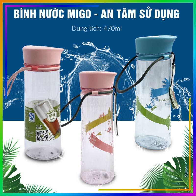 Bình đựng nước, bình nước bằng Nhựa BPA FREE MIGO Cao cấp - 1521 - An toàn, trong suốt, có rây lọc, quai xách tiện lợi!