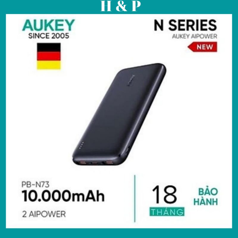 Pin Sạc Dự Phòng Aukey PB-N73/10000mAh PD 15W 1C+1A,2 Cổng USB-C Sạc Nhanh PD 15W + USB-A QC 3.0 15W