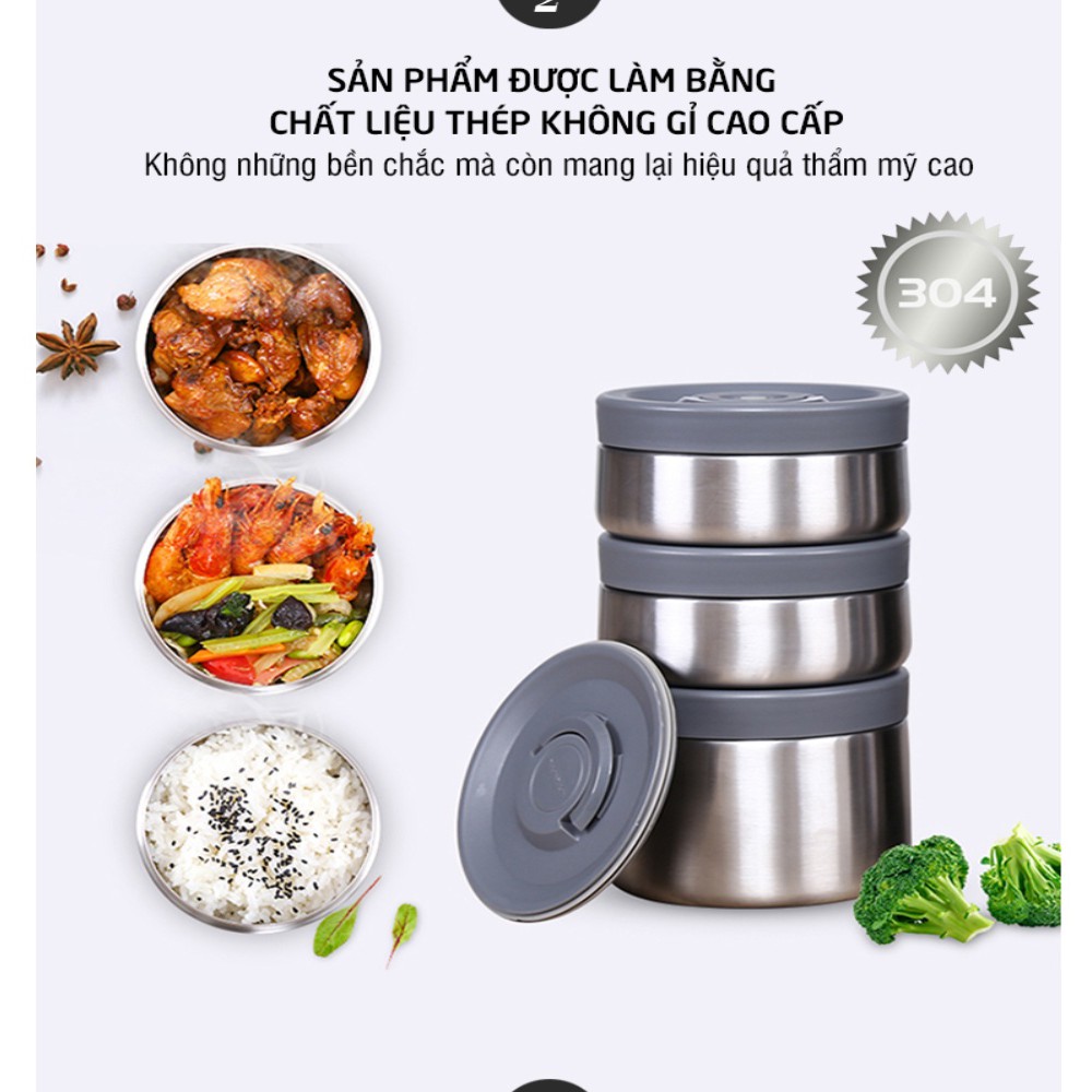 Hộp đựng cơm giữ nhiệt LocknLock, cà mèn cơm văn phòng, cặp lồng chia 3 ngăn chất liệu inox 304 - HAPOS