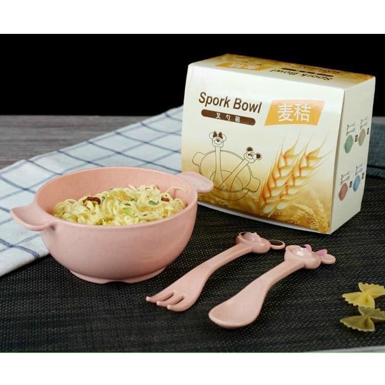 Bát ăn dặm lúa mạch tặng kèm thìa dĩa cho bé mẫu mới