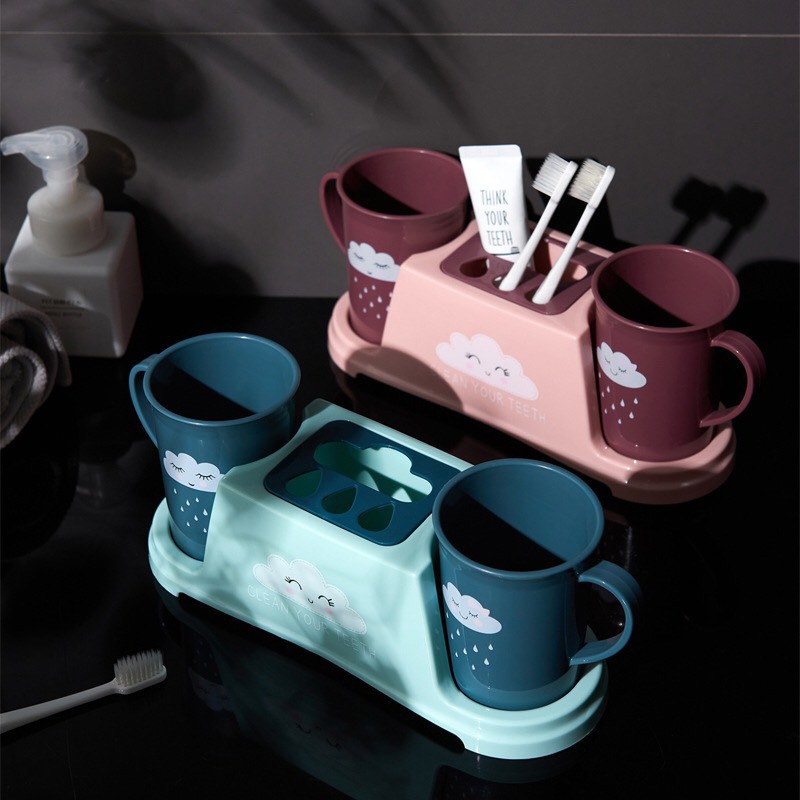Kệ để bàn chải kem đánh răng kèm 2 cốc để đồ nhà tắm
