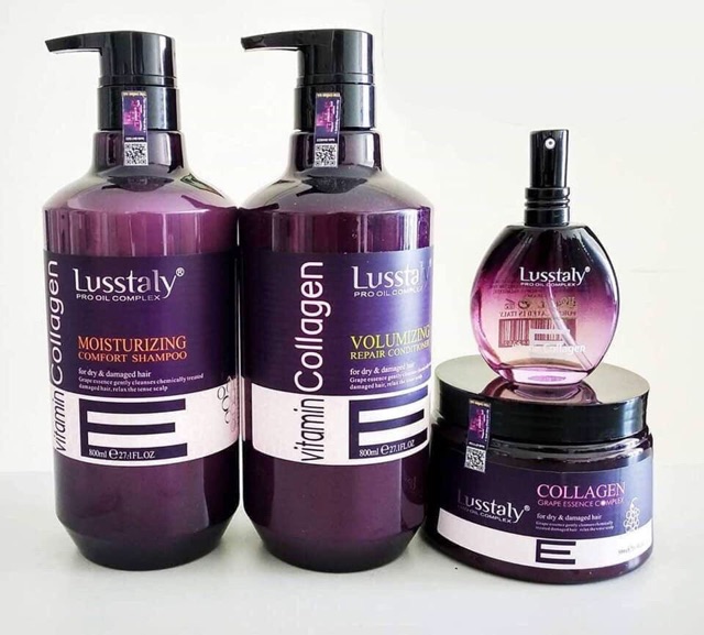 Bộ dầu gội xả phục hồi siêu mượt tóc cao cấp Lusstaly Vitamin Collagen Moisturizing Comfort - Volumizing Repair 800ml