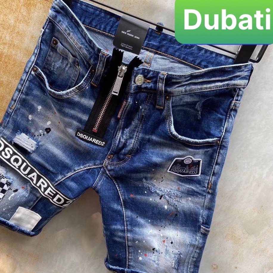 QUẦN SỌT SHORT LỬNG JEAN NAM CHẤT BÒ XANH ĐẬM THÊU CARO CUTE -DB 74 - DUBATIFASHION