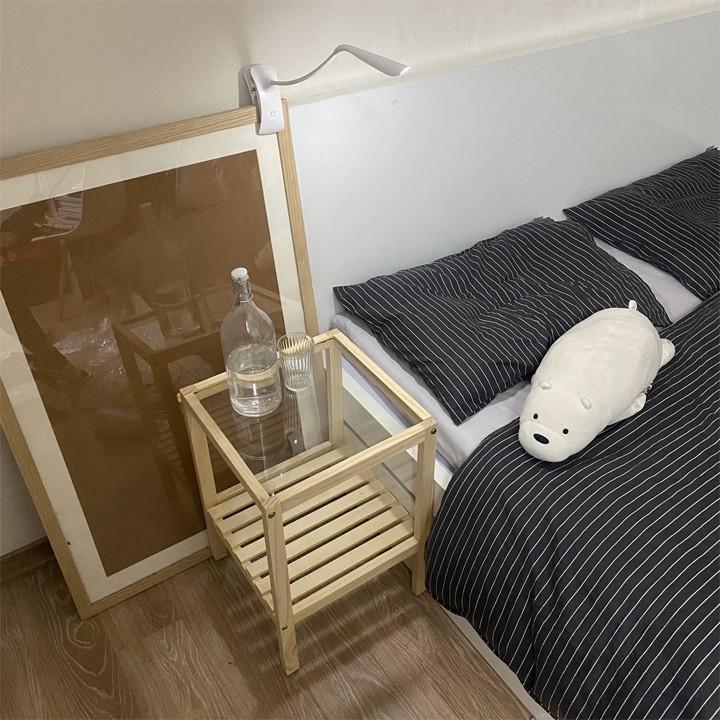 Kệ đầu giường gỗ pallet - Tab đầu giường 2 tầng mặt kính đơn giản mà cực đẹp