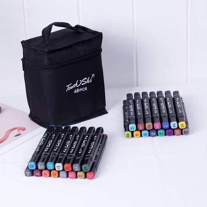 Bộ bút màu dạ 48 chiếc Maker Touch thiết kế 2 đầu đều dùng được với kích thước khác nhau - có túi đựng