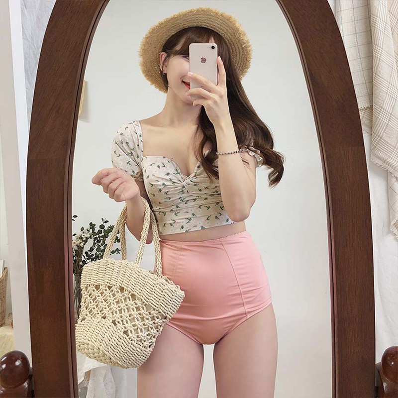 Bikini 2 mảnh cao cấp tay bồng áo bơi khoét ngực