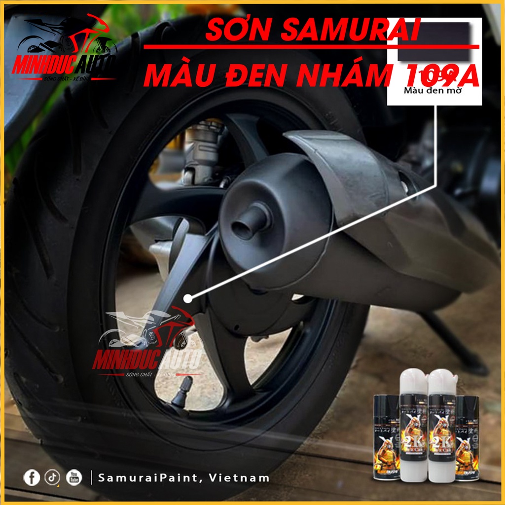 Sơn samurai đen nhám 109A - dạng chai sơn xịt 400ml chuyên dụng cho sơn xe máy, ô tô