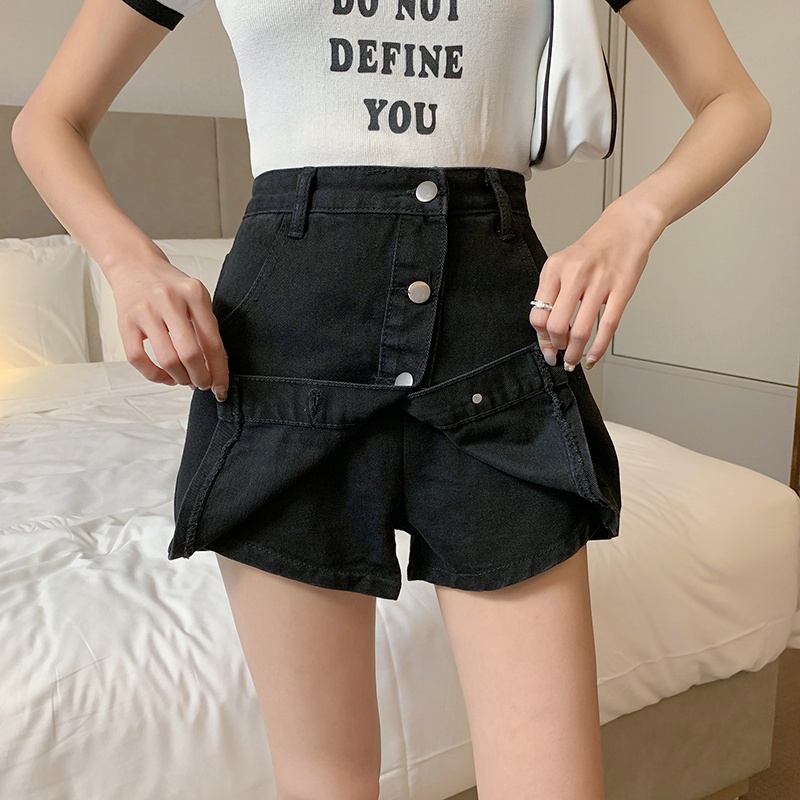 Quần short denim ống rộng lưng cao thời trang mùa hè Hàn Quốc cho nữ