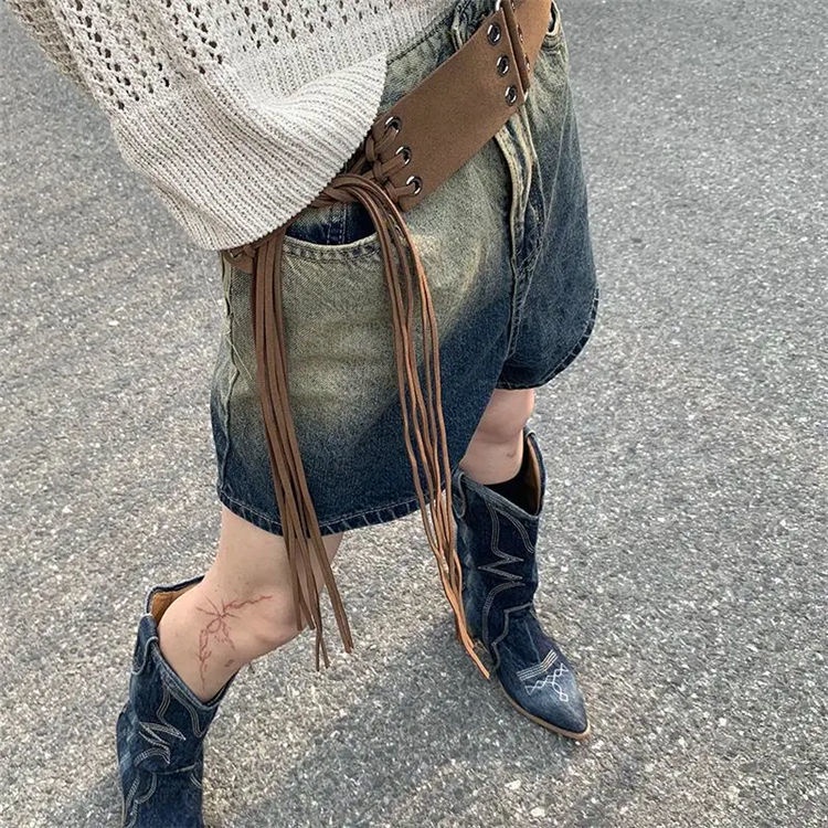 ✌Quần Short Denim Lưng Cao Dáng Rộng Màu Gradient Thời Trang Mùa Hè Cho Nữ